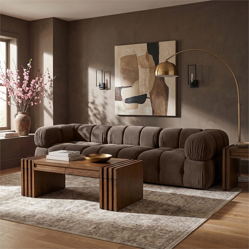 Meridian Furniture Orin Brown Velvet Performance Fabric 3 pc. Modular Sofa