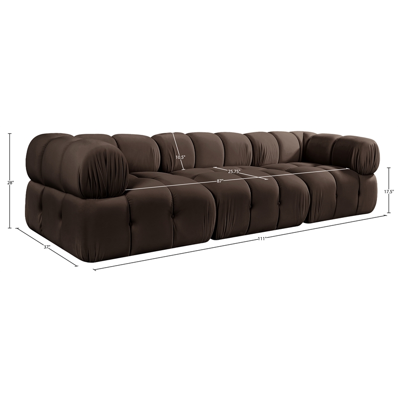 Meridian Furniture Orin Brown Velvet Performance Fabric 3 pc. Modular Sofa