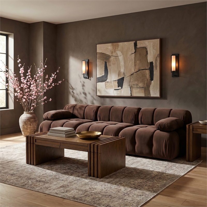 Meridian Furniture Orin Brown Velvet Performance Fabric 3 pc. Modular Sofa