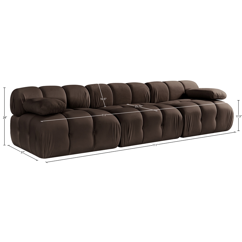 Meridian Furniture Orin Brown Velvet Performance Fabric 3 pc. Modular Sofa
