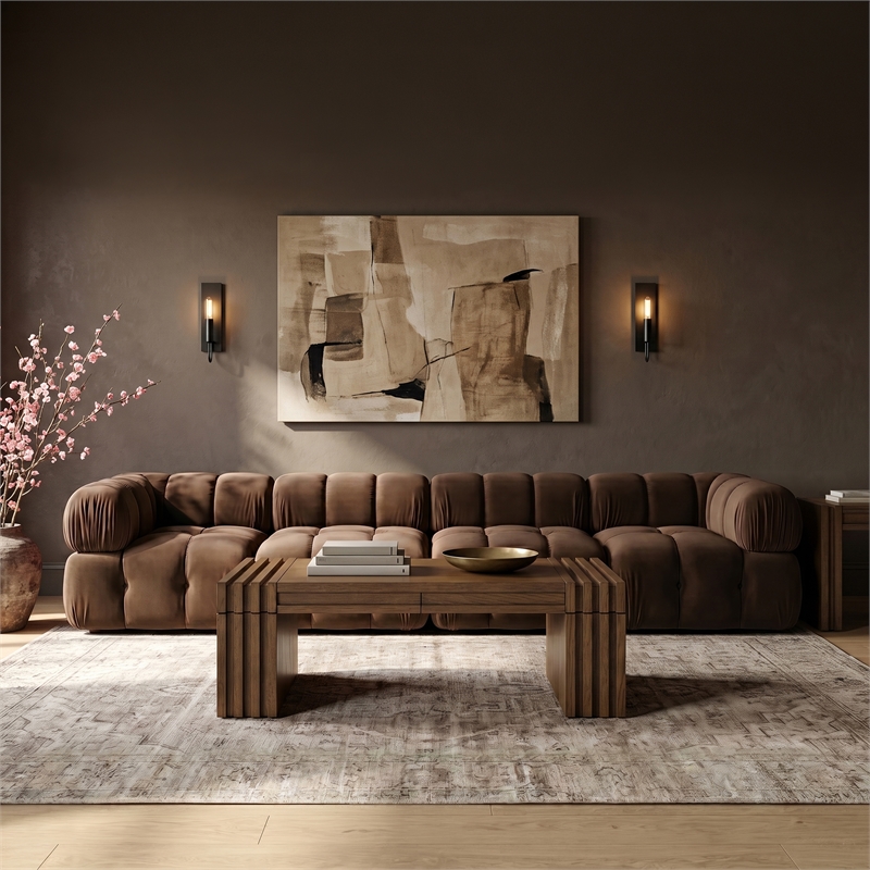 Meridian Furniture Orin Brown Velvet Performance Fabric 4 pc. Modular Sofa