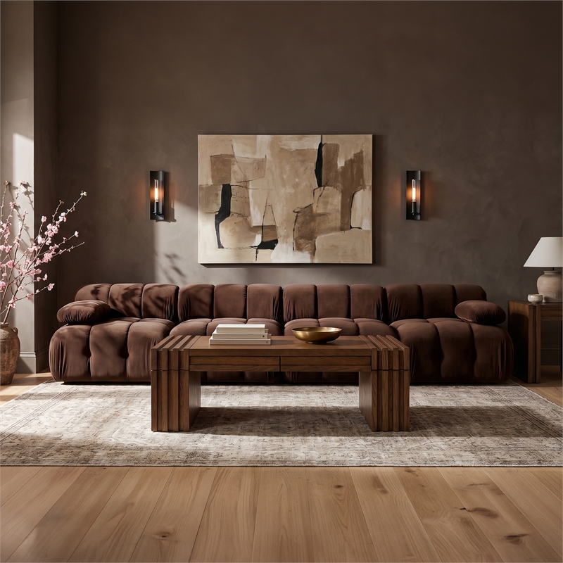 Meridian Furniture Orin Brown Velvet Performance Fabric 4 pc. Modular Sofa