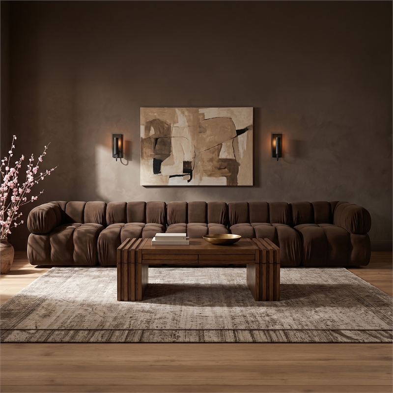 Meridian Furniture Orin Brown Velvet Performance Fabric 5 pc. Modular Sofa