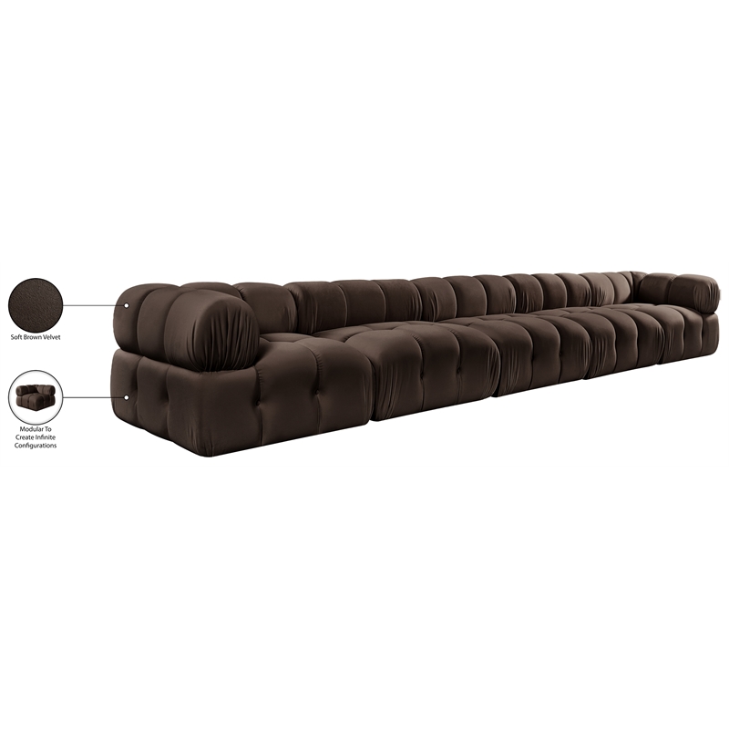 Meridian Furniture Orin Brown Velvet Performance Fabric 5 pc. Modular Sofa