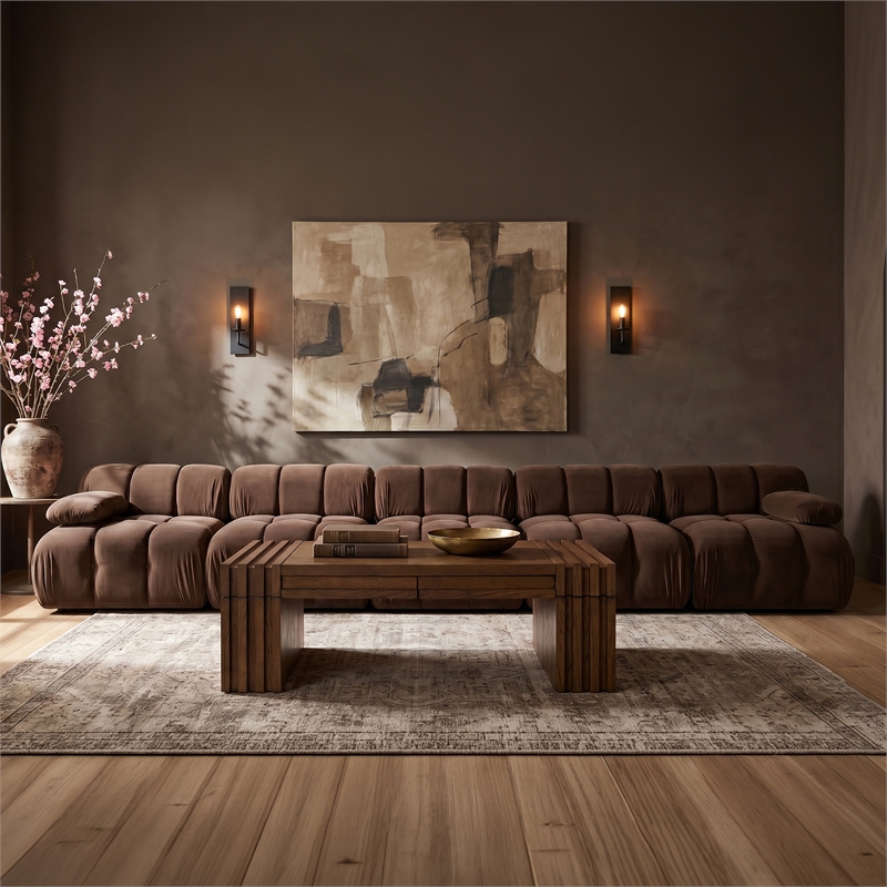 Meridian Furniture Orin Brown Velvet Performance Fabric 5 pc. Modular Sofa
