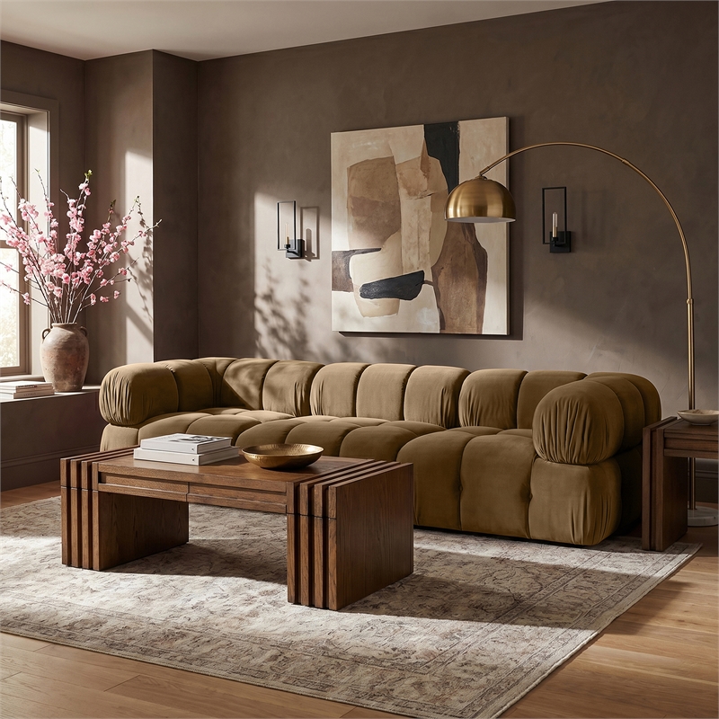Meridian Furniture Orin Saddle Velvet Performance Fabric 3 pc. Modular Sofa