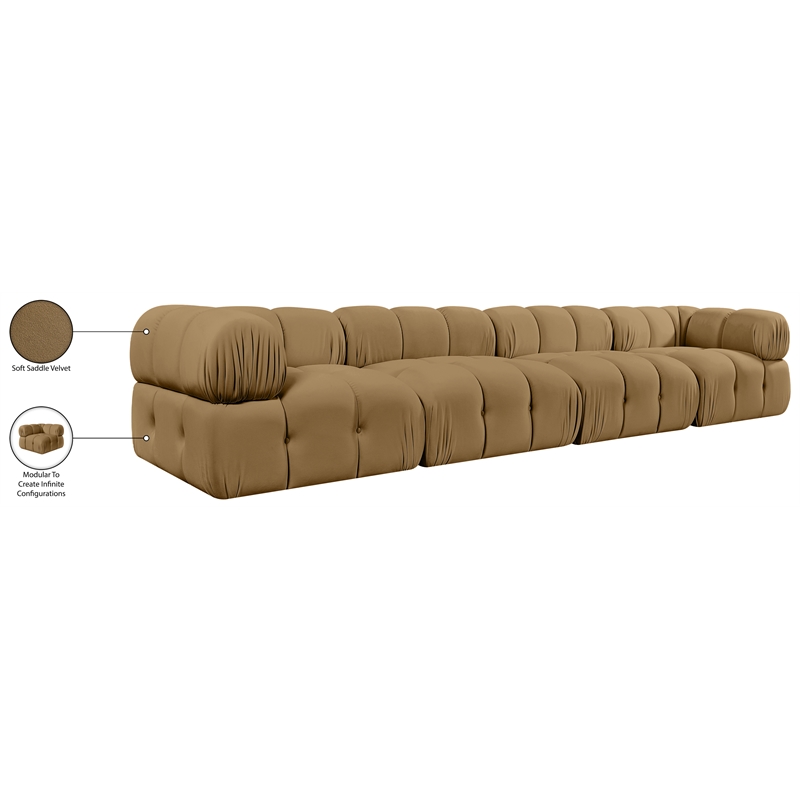 Meridian Furniture Orin Saddle Velvet Performance Fabric 4 pc. Modular Sofa