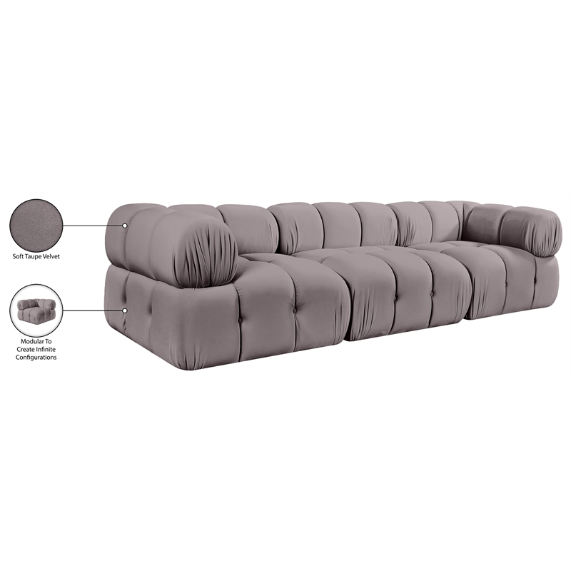 Meridian Furniture Orin Taupe Velvet Performance Fabric 3 pc. Modular Sofa