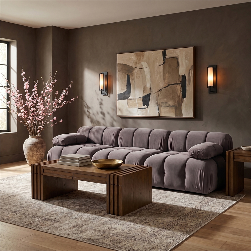 Meridian Furniture Orin Taupe Velvet Performance Fabric 3 pc. Modular Sofa