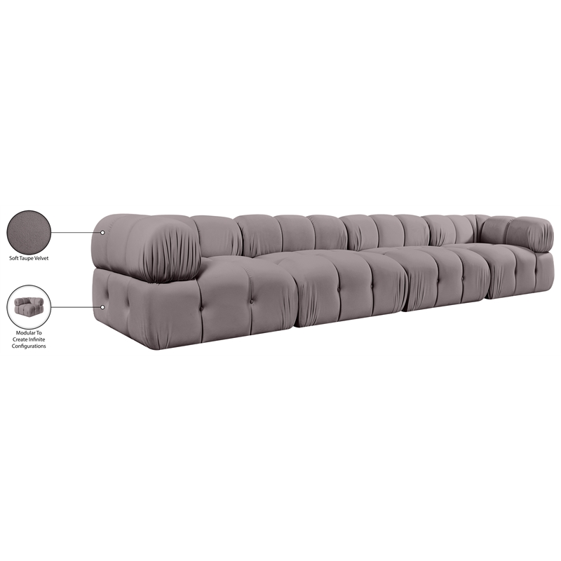 Meridian Furniture Orin Taupe Velvet Performance Fabric 4 pc. Modular Sofa