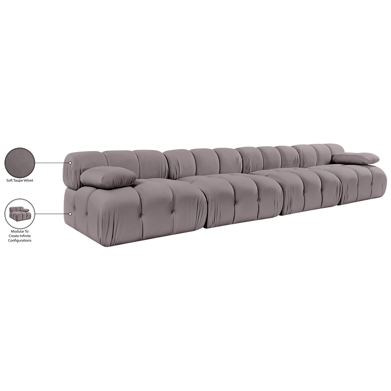 Meridian Furniture Orin Taupe Velvet Performance Fabric 4 pc. Modular Sofa