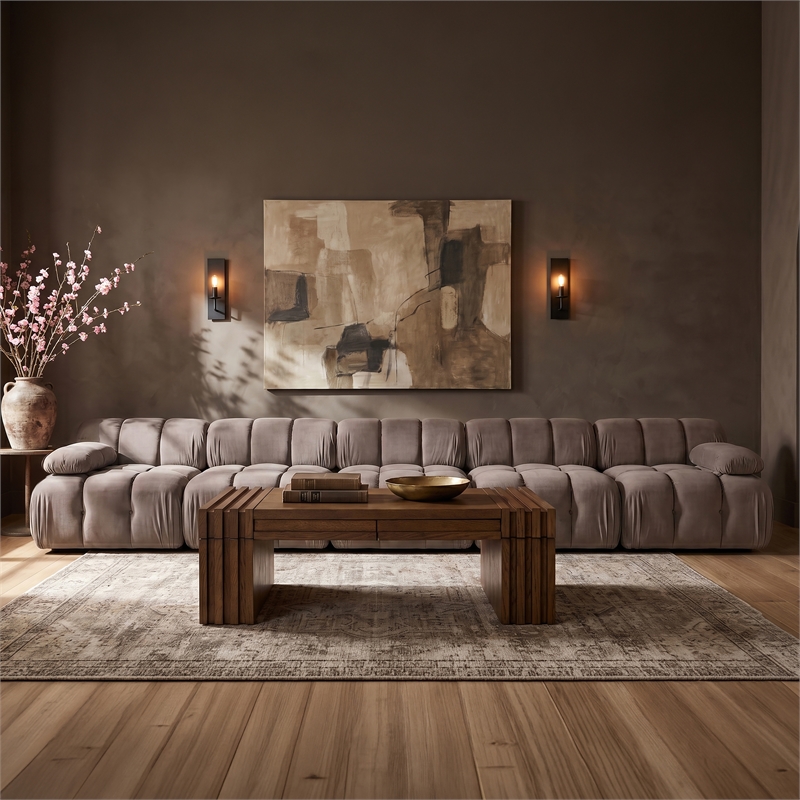 Meridian Furniture Orin Taupe Velvet Performance Fabric 5 pc. Modular Sofa
