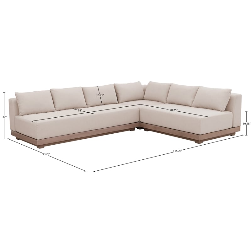 Meridian Furniture Solace Beige Performance Fabric 3pc. Patio Modular Sectional