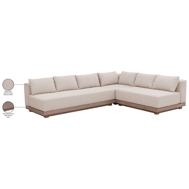 Meridian Furniture Solace Beige Performance Fabric 3pc. Patio Modular Sectional