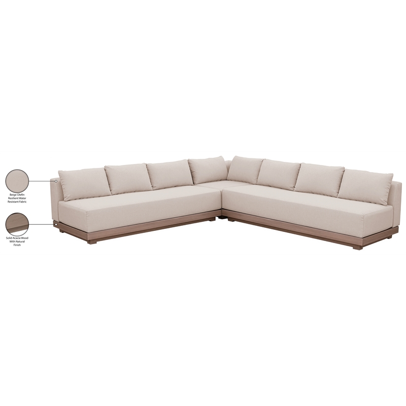 Meridian Furniture Solace Beige Performance Fabric 3pc. Patio Modular Sectional
