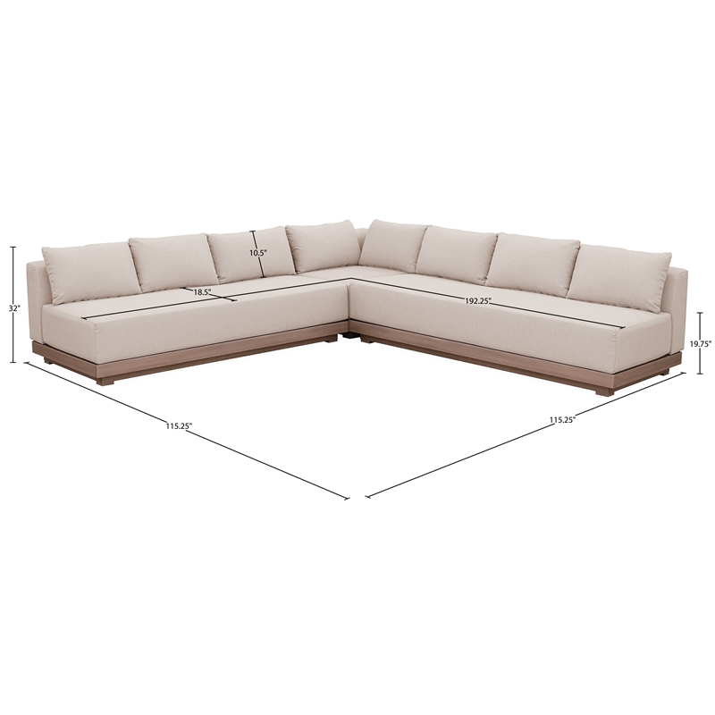 Meridian Furniture Solace Beige Performance Fabric 3pc. Patio Modular Sectional