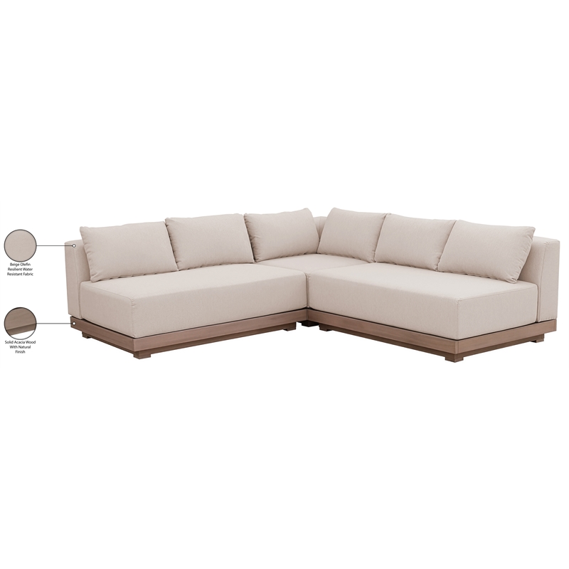 Meridian Furniture Solace Beige Performance Fabric 3pc. Patio Modular Sectional