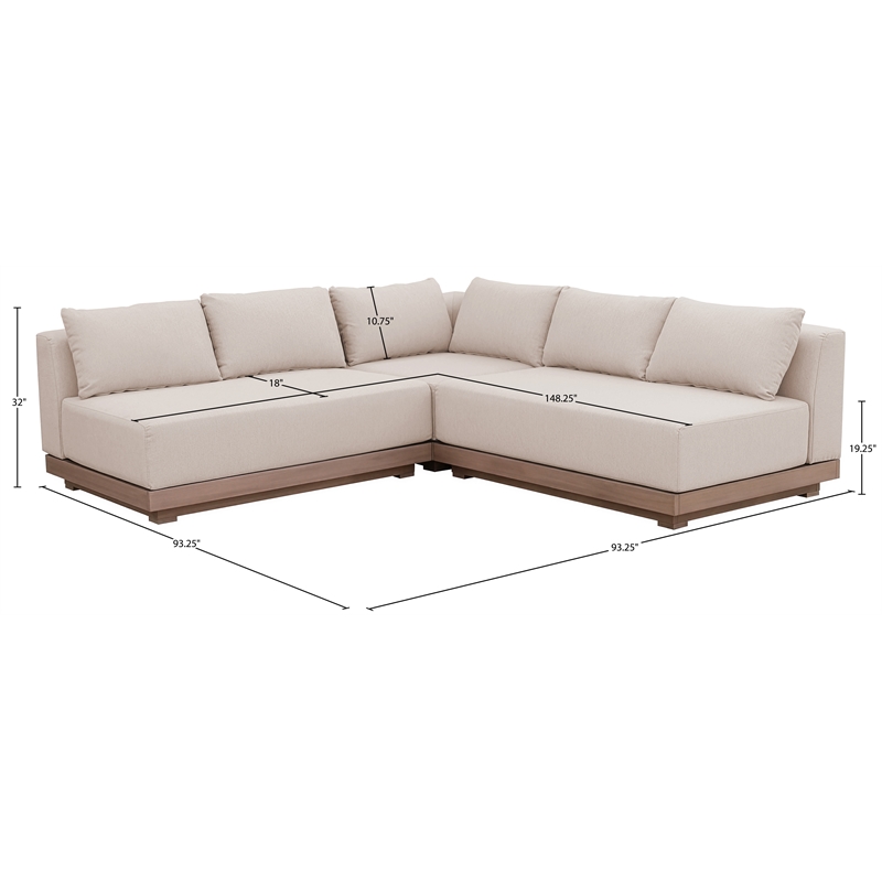 Meridian Furniture Solace Beige Performance Fabric 3pc. Patio Modular Sectional