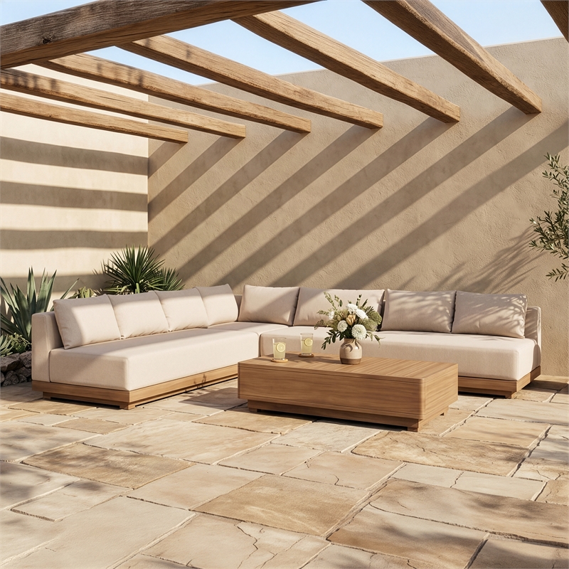 Meridian Furniture Solace Beige Performance Fabric 4pc. Patio Modular Sectional