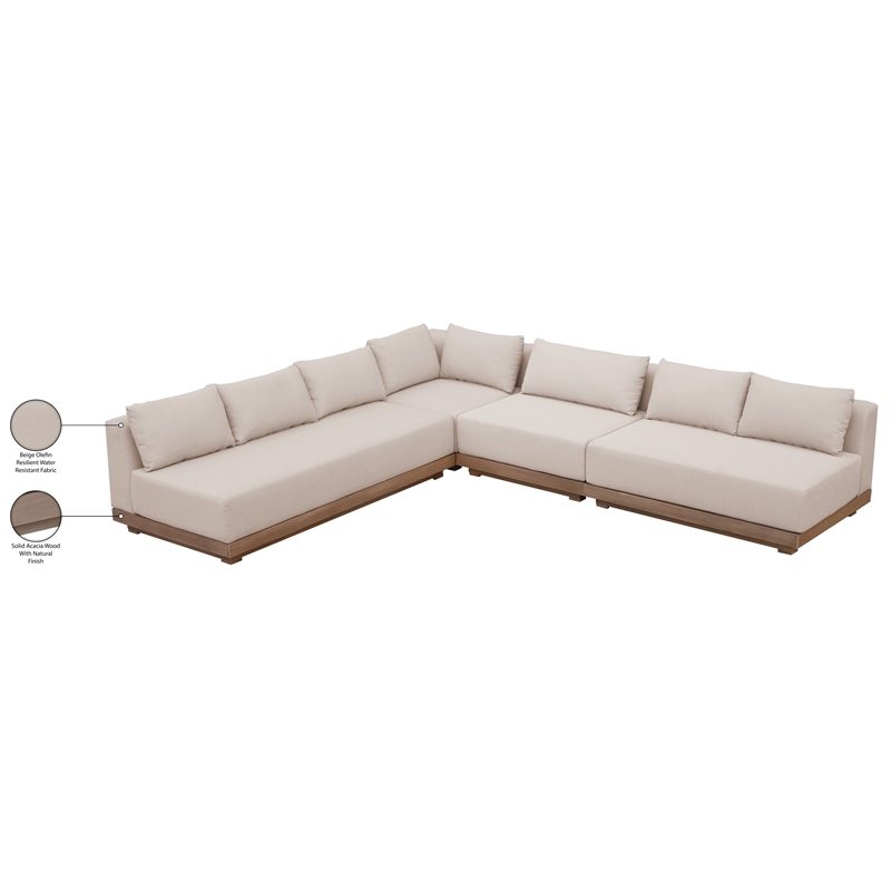 Meridian Furniture Solace Beige Performance Fabric 4pc. Patio Modular Sectional