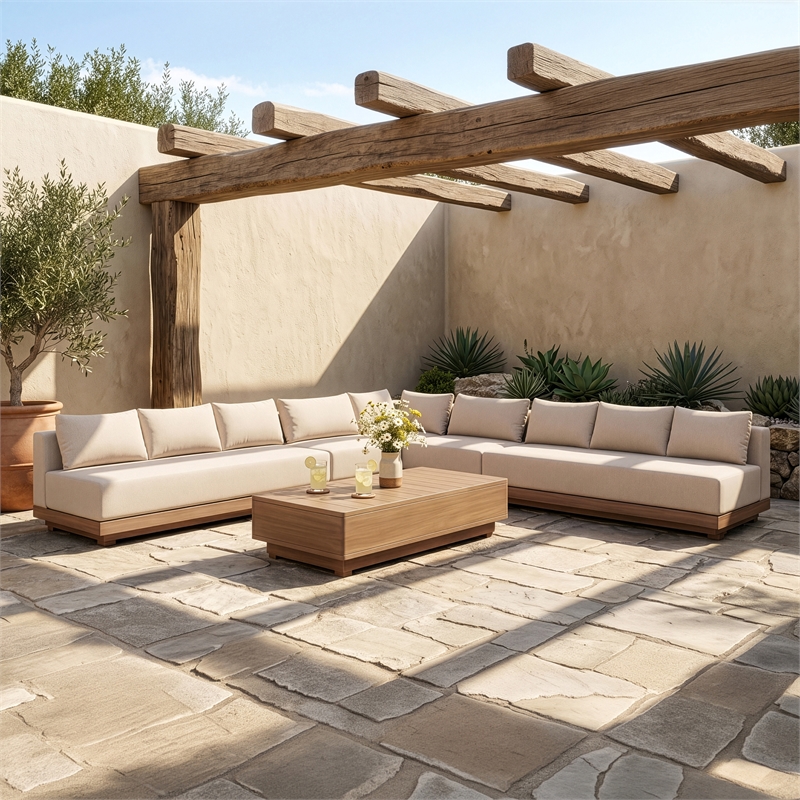 Meridian Furniture Solace Beige Performance Fabric 5pc. Patio Modular Sectional