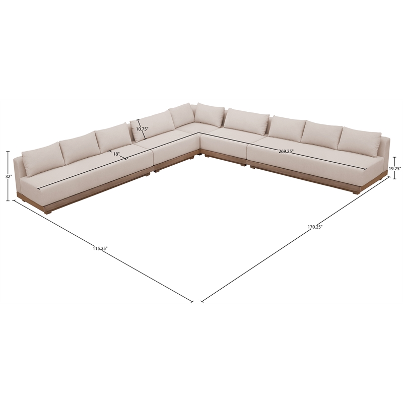 Meridian Furniture Solace Beige Performance Fabric 5pc. Patio Modular Sectional
