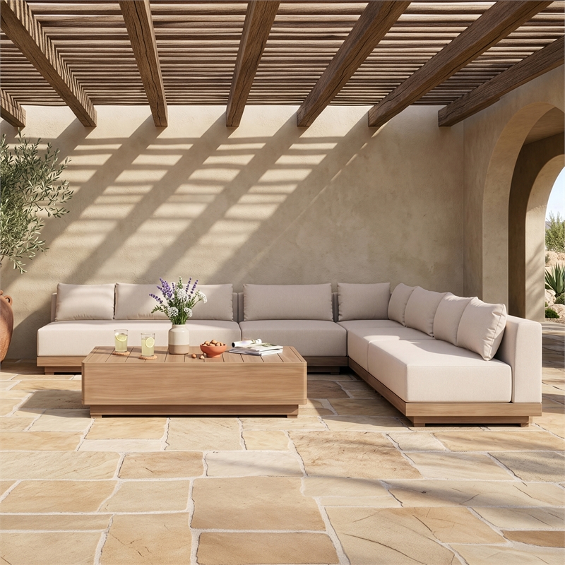 Meridian Furniture Solace Beige Performance Fabric 5pc. Patio Modular Sectional