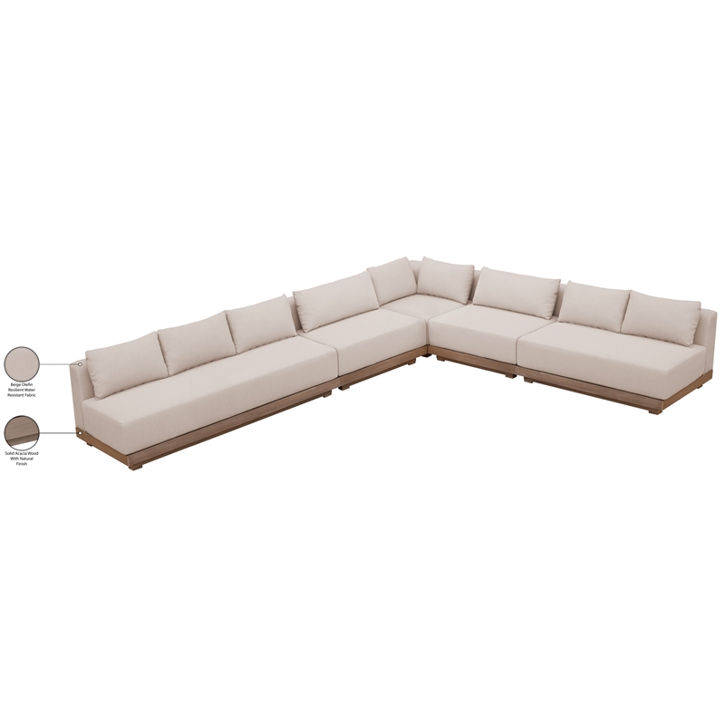 Meridian Furniture Solace Beige Performance Fabric 5pc. Patio Modular Sectional