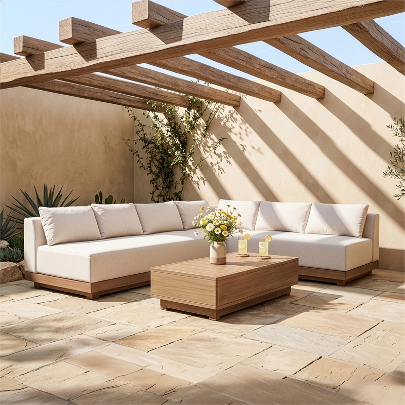 Meridian Furniture Solace Cream Performance Fabric 3pc. Patio Modular Sectional
