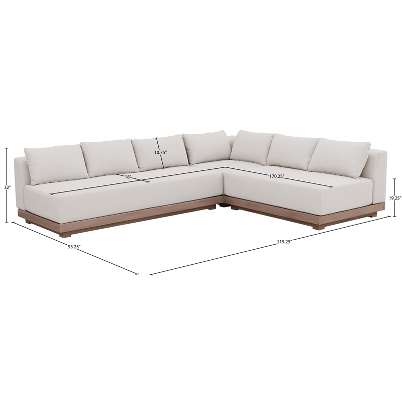Meridian Furniture Solace Cream Performance Fabric 3pc. Patio Modular Sectional