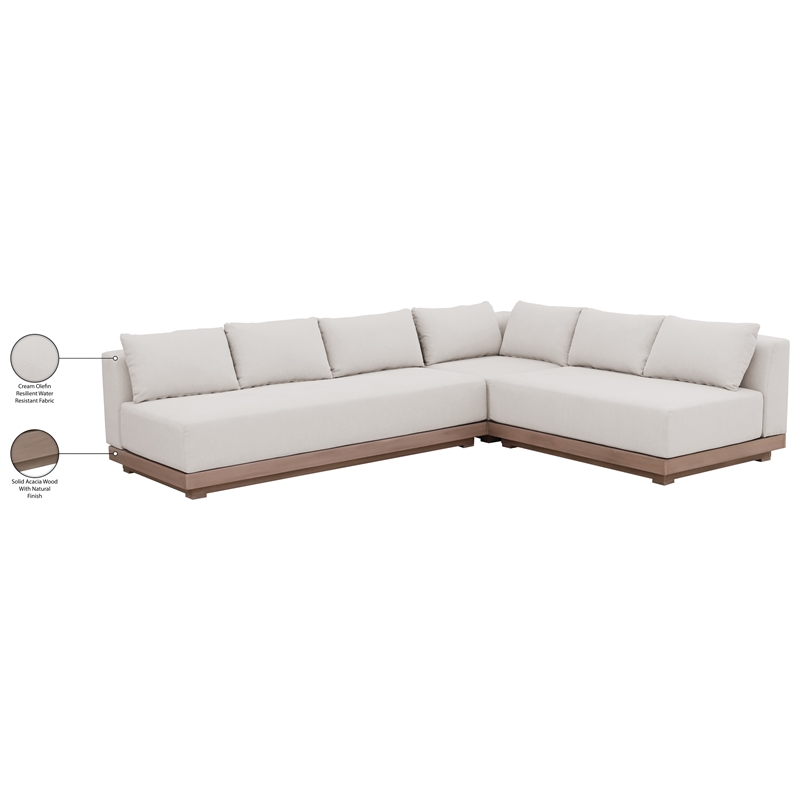 Meridian Furniture Solace Cream Performance Fabric 3pc. Patio Modular Sectional