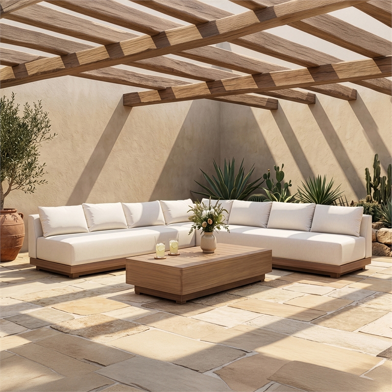 Meridian Furniture Solace Cream Performance Fabric 3pc. Patio Modular Sectional