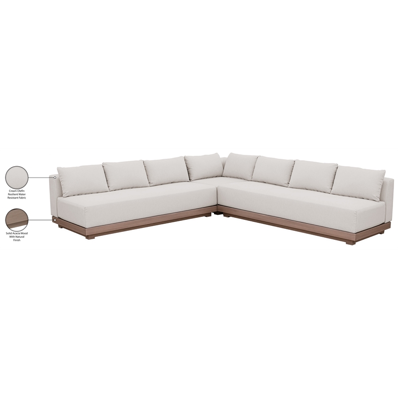 Meridian Furniture Solace Cream Performance Fabric 3pc. Patio Modular Sectional