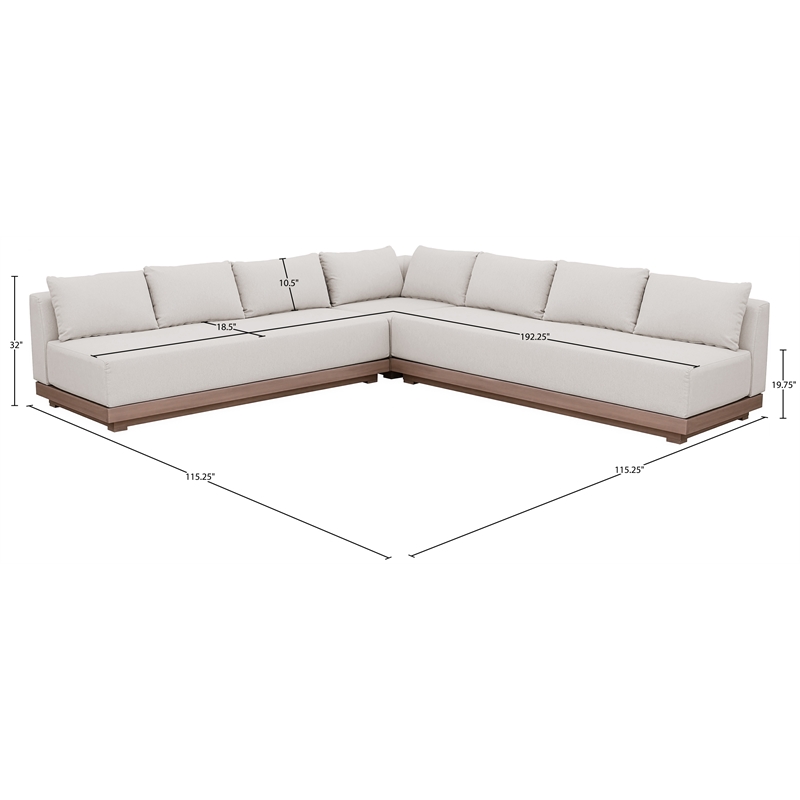 Meridian Furniture Solace Cream Performance Fabric 3pc. Patio Modular Sectional