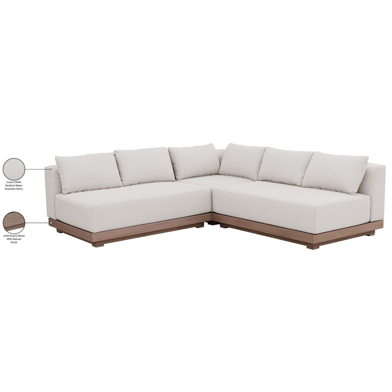 Meridian Furniture Solace Cream Performance Fabric 3pc. Patio Modular Sectional