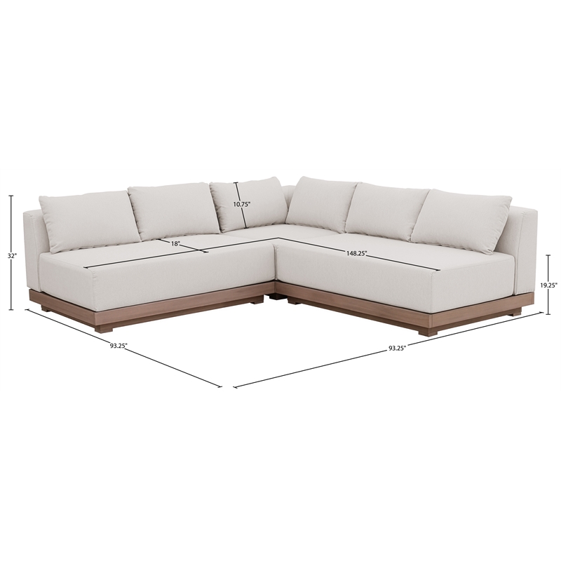 Meridian Furniture Solace Cream Performance Fabric 3pc. Patio Modular Sectional