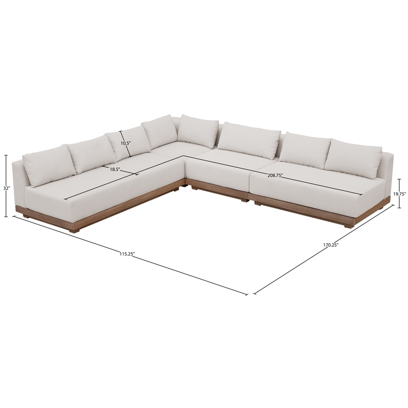 Meridian Furniture Solace Cream Performance Fabric 4pc. Patio Modular Sectional