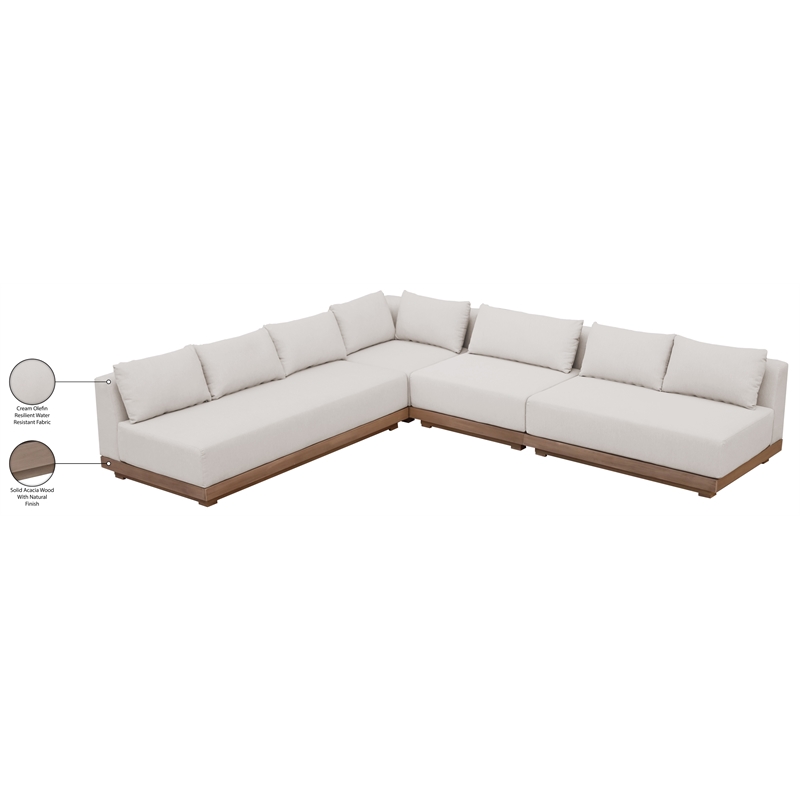 Meridian Furniture Solace Cream Performance Fabric 4pc. Patio Modular Sectional