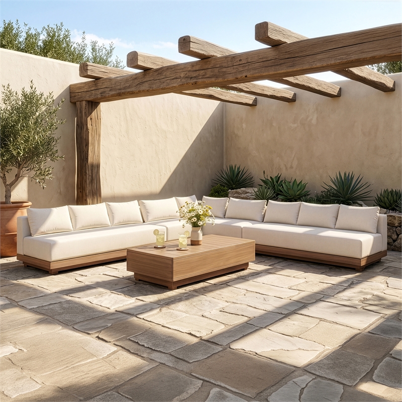 Meridian Furniture Solace Cream Performance Fabric 5pc. Patio Modular Sectional