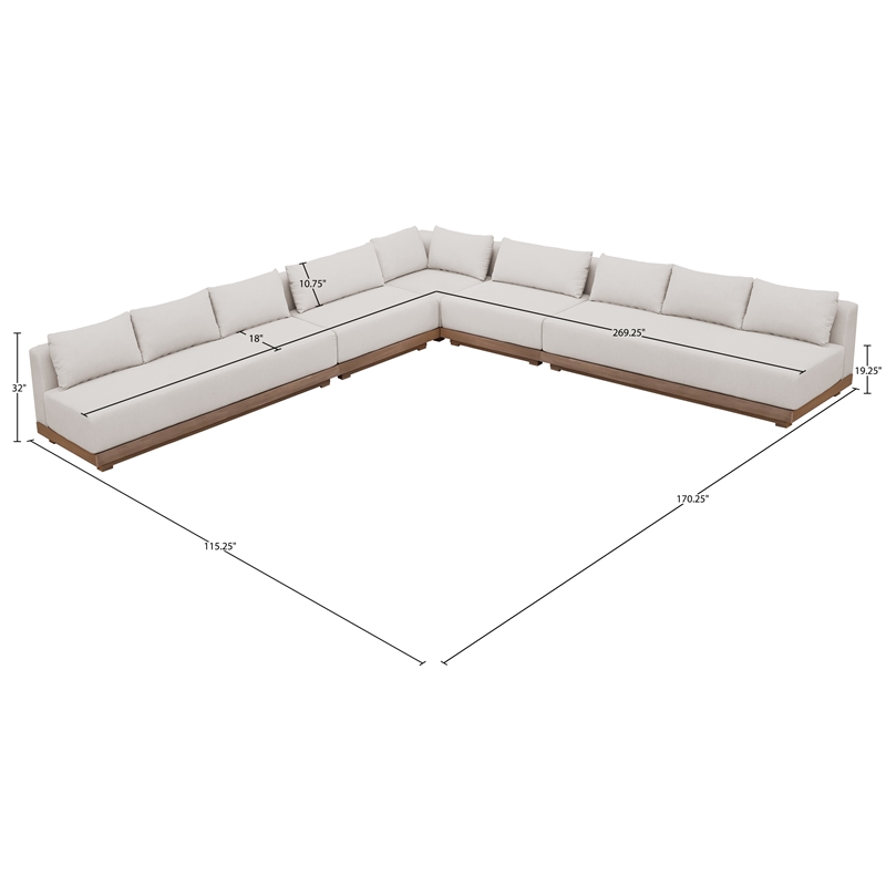 Meridian Furniture Solace Cream Performance Fabric 5pc. Patio Modular Sectional