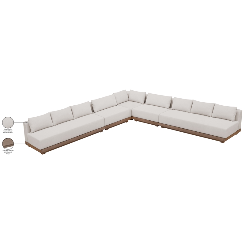 Meridian Furniture Solace Cream Performance Fabric 5pc. Patio Modular Sectional