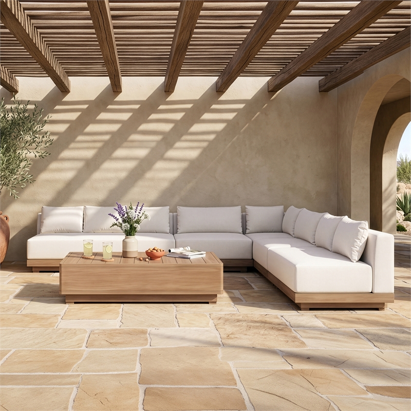 Meridian Furniture Solace Cream Performance Fabric 5pc. Patio Modular Sectional