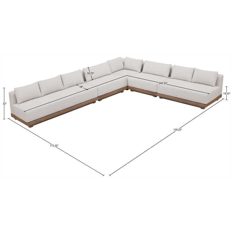 Meridian Furniture Solace Cream Performance Fabric 5pc. Patio Modular Sectional