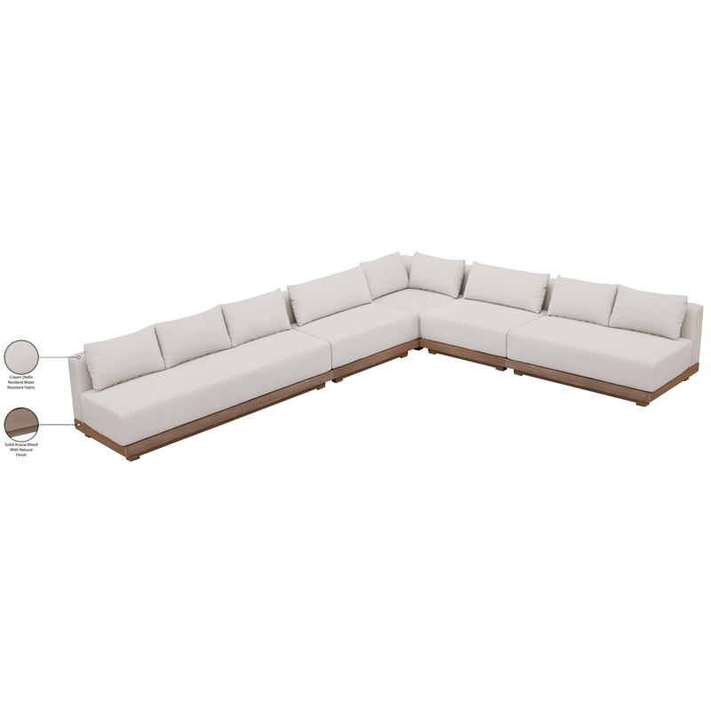 Meridian Furniture Solace Cream Performance Fabric 5pc. Patio Modular Sectional