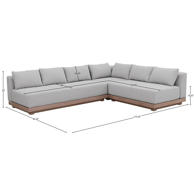 Meridian Furniture Solace Grey Performance Fabric 3pc. Patio Modular Sectional