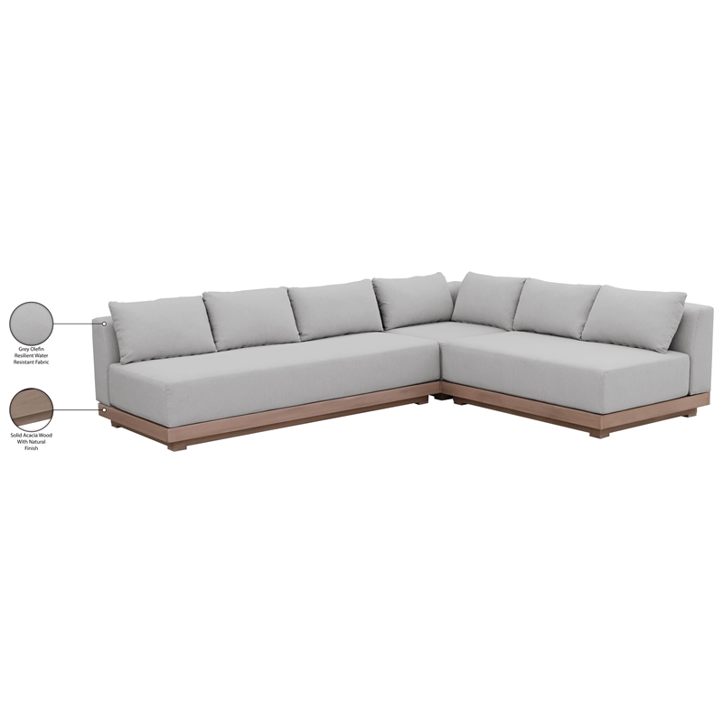 Meridian Furniture Solace Grey Performance Fabric 3pc. Patio Modular Sectional