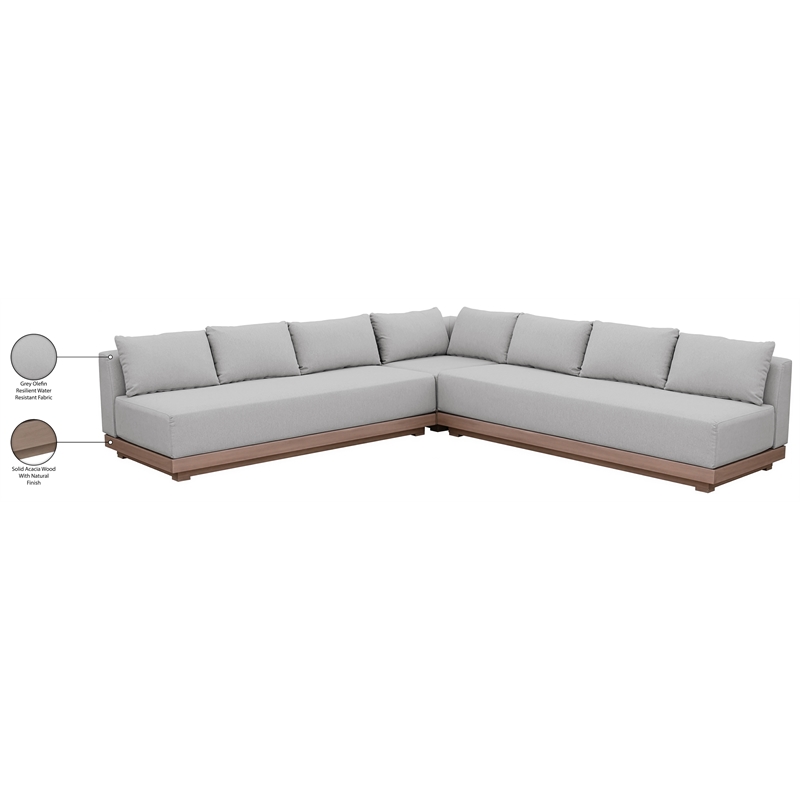 Meridian Furniture Solace Grey Performance Fabric 3pc. Patio Modular Sectional