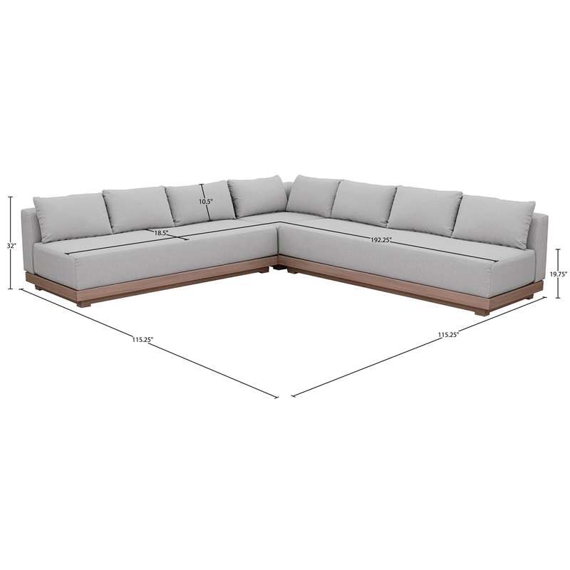 Meridian Furniture Solace Grey Performance Fabric 3pc. Patio Modular Sectional