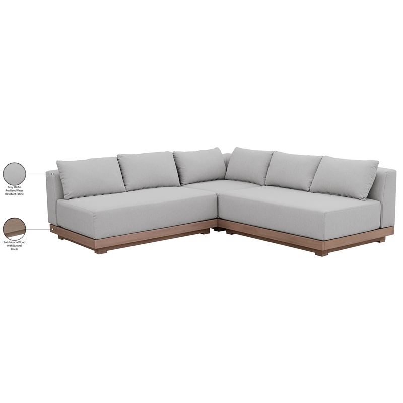Meridian Furniture Solace Grey Performance Fabric 3pc. Patio Modular Sectional