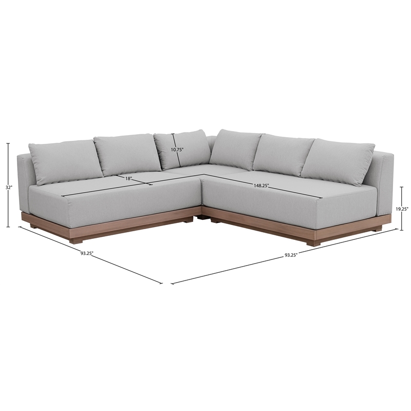 Meridian Furniture Solace Grey Performance Fabric 3pc. Patio Modular Sectional